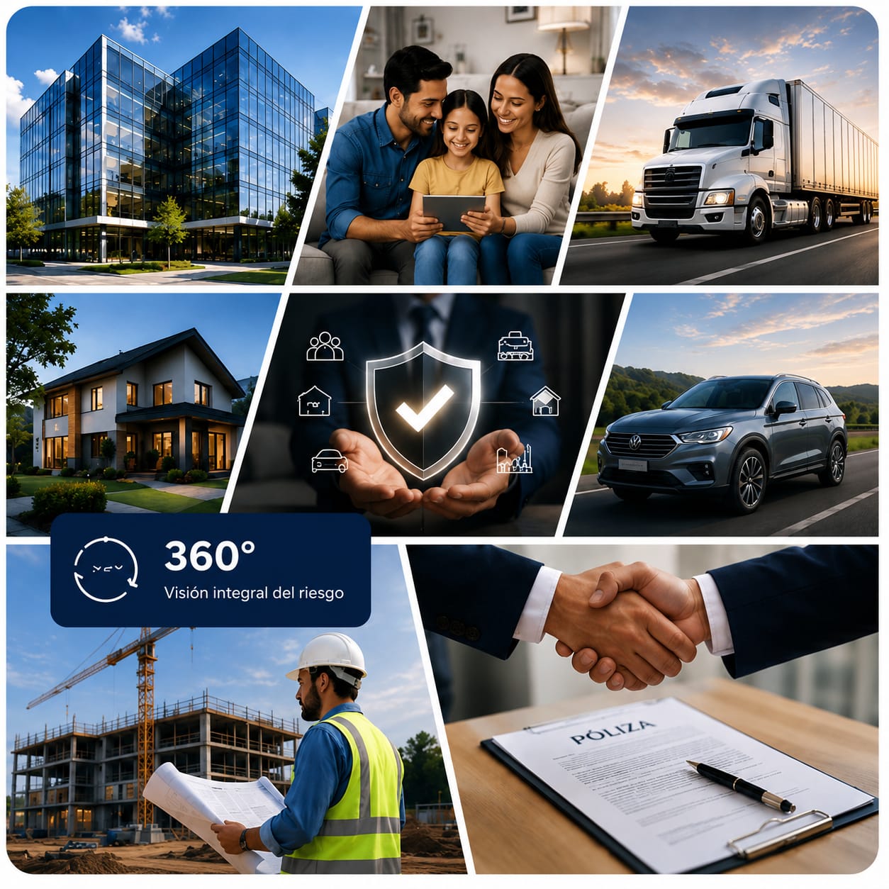 Visión integral 360 grados del riesgo: empresa, familia, transporte, hogar, construcción y pólizas